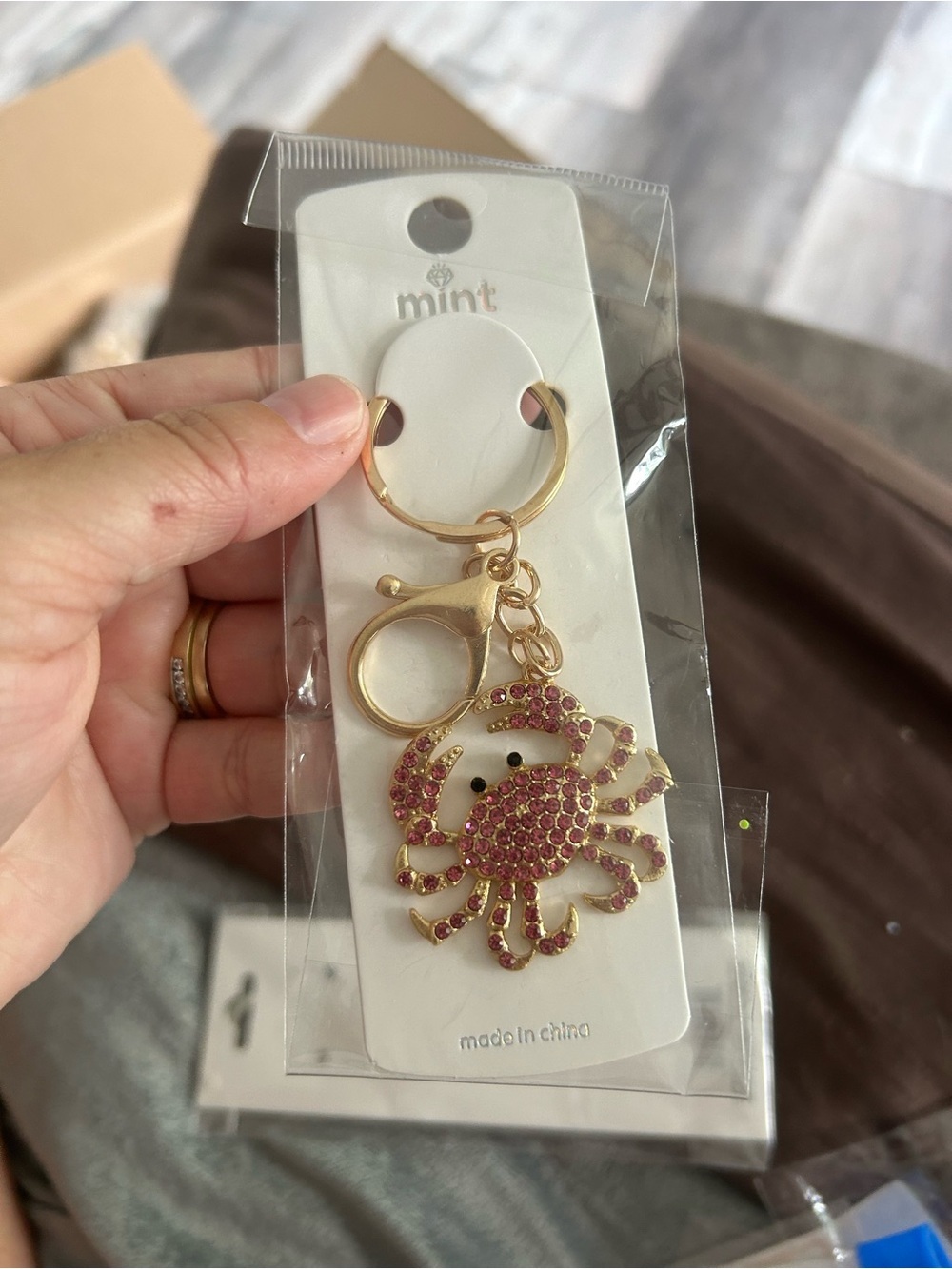 4/$50 Mint Gold-Tone Pink Crystal Crab Keychain